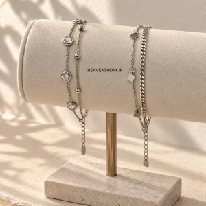 پابند دو رج استیل زنانه وارداتی
