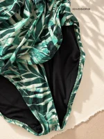 مایو زنانه بدون بند طرح برگ استوایی سبز - تصویر 3