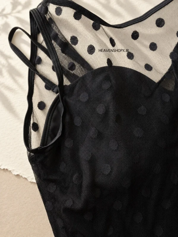 مایو زنانه مشکی توری خال‌دار SHEIN سایز 42-44 - تصویر 3