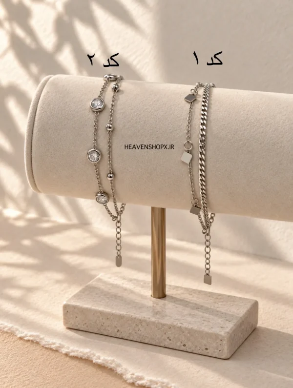 پابند دو رج استیل زنانه وارداتی - تصویر 5