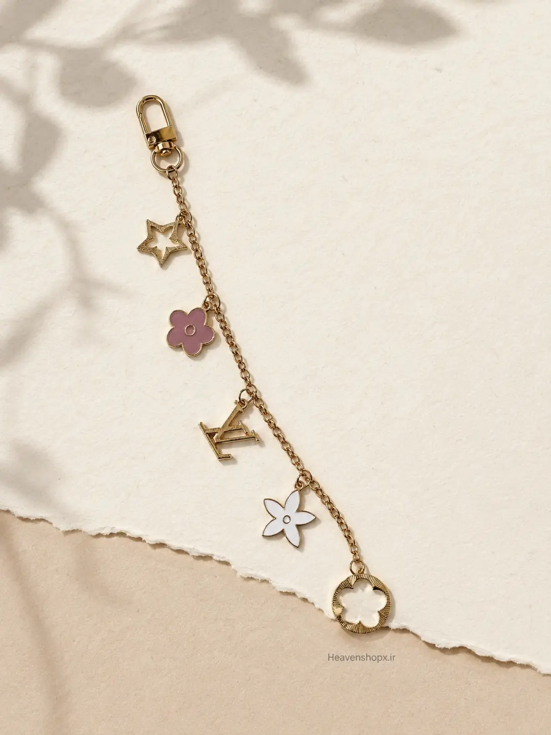 metal-chain-charm-01-full-view آویز زنجیری فلزی طرح گل و ستاره - تصویر 1