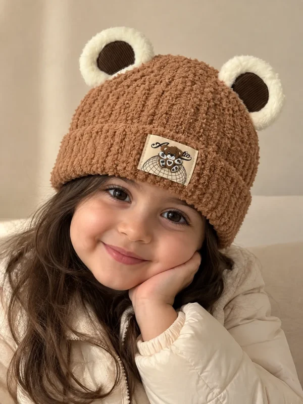 ست شال و کلاه بچگانه خرسی بافت حوله‌ای مناسب ۳ تا ۵ سال - تصویر 2