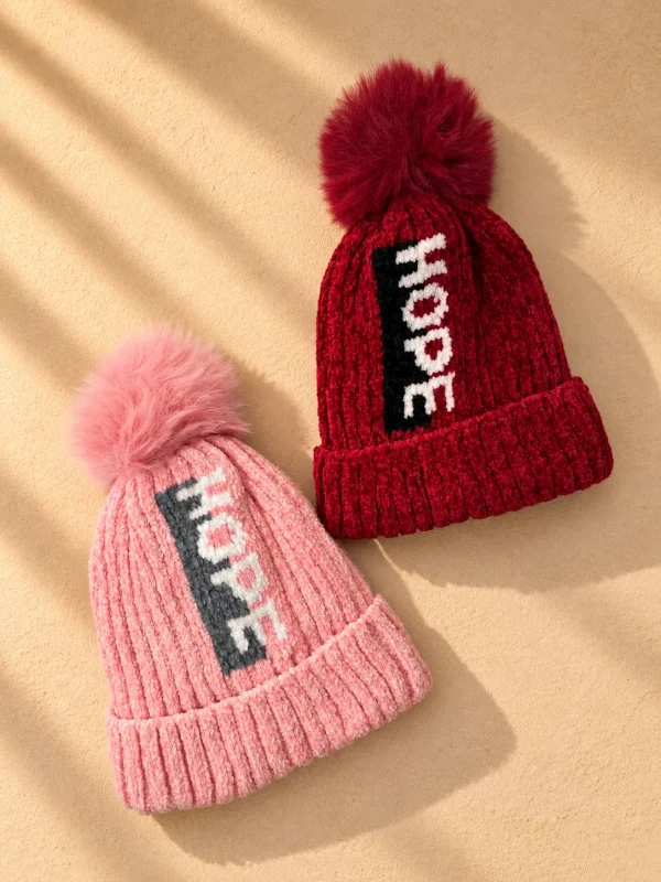 کلاه بافت بچگانه طرح HOPE پوم‌پوم‌دار، مناسب ۳ تا ۵ سال - تصویر 3