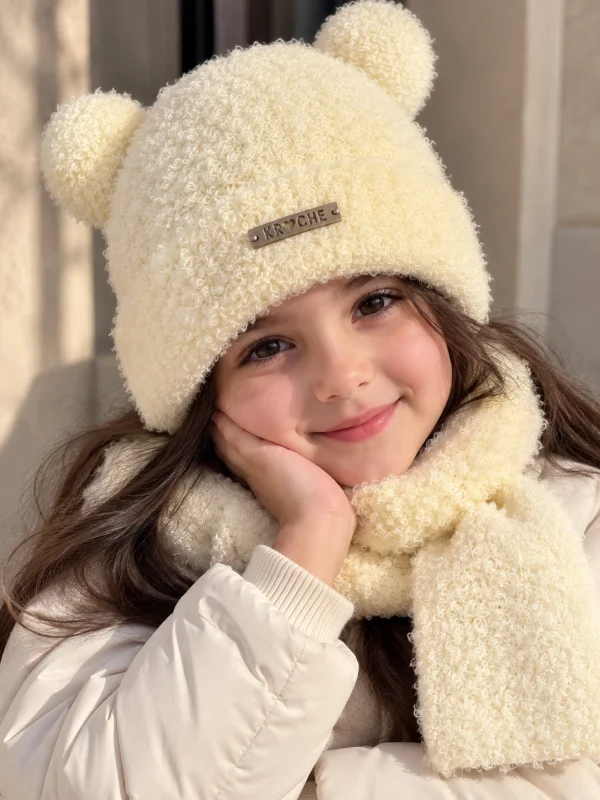 ست کلاه و شال گردن تدی بچگانه آستردار مناسب ۵ تا ۱۰ سال - تصویر 2