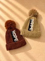 کلاه بافت بچگانه طرح HOPE پوم‌پوم‌دار، مناسب ۳ تا ۵ سال - تصویر 4